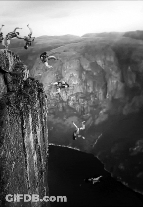 Jumping Off A Cliff Black And White Loop GIF