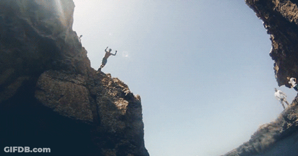 Jumping Off A Cliff Summer Swimming GIF