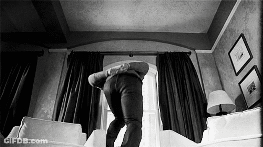 Jumping Out Window Black And White GIF
