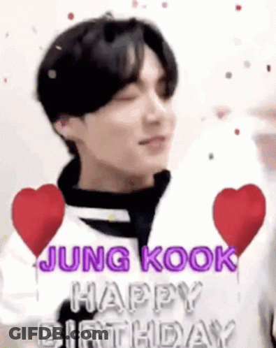 Jungkook Celebrating Birthday With Hearts And Balloons GIF
