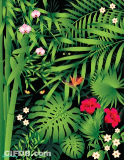 Jungle Painting With Flowers And Leaves GIF