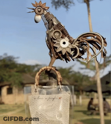 Junk Rooster Statue GIF