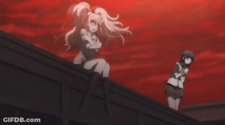Junko Enoshima Shivering On Rooftop GIF