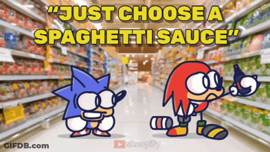 Just Choose Spaghetti Sauce Sonic Meme GIF