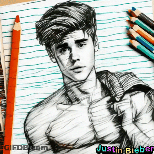 Justin Bieber Drawing With Colored Pencils GIF
