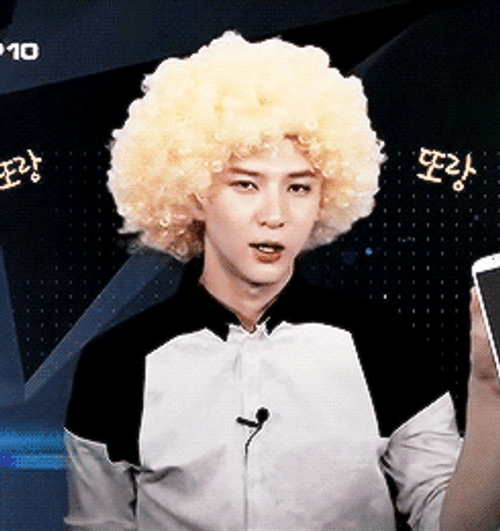 K Pop Jung Taekwoon Wearing Blonde Afro GIF