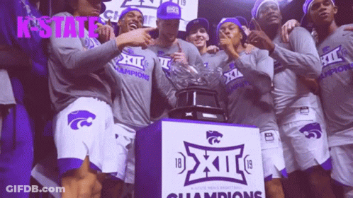K State Men's Basketball Players Celebrate With Trophy GIF