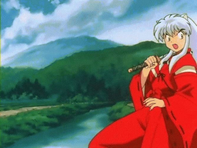 Kagome Higurashi Pushing Inuyasha GIF
