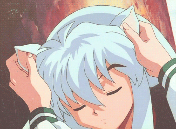 Kagome Higurashi Rubbing Inuyasha Ears GIF