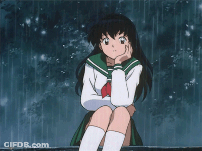 Kagome Thinking Under The Raining GIF
