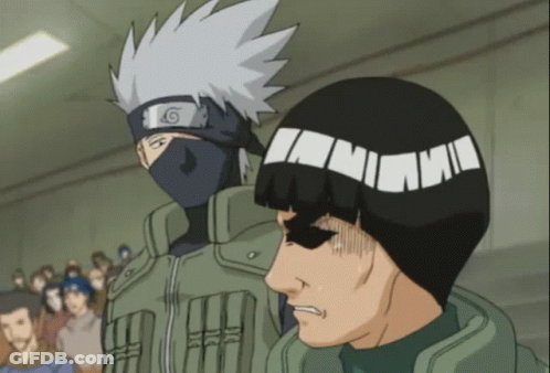 Kakashi And Rock Lee Are Standing In Front Of A Crowd GIF