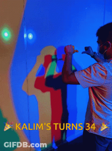 Kalim 'S Turns 34 Is Written Above A Man 'S Shadow GIF