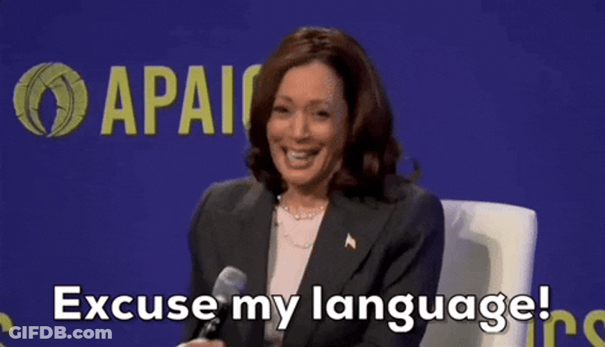 Kamala Laugh Excuse My Language GIF