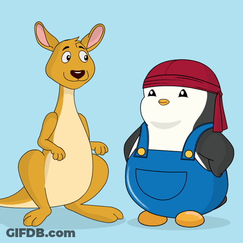 Kangaroo Carrying Baby And Penguin Holding Baby GIF