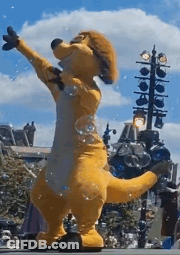 Kangaroo Mascot Dancing Blowing Soap Bubbles GIF