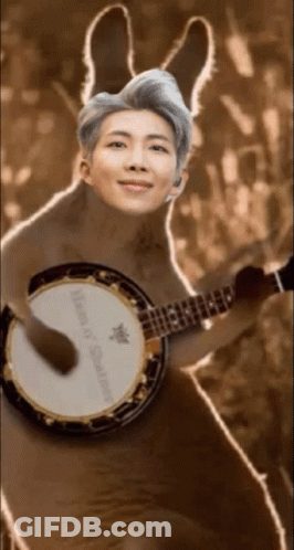 Kangaroo Playing Banjo With Man's Face On Head GIF