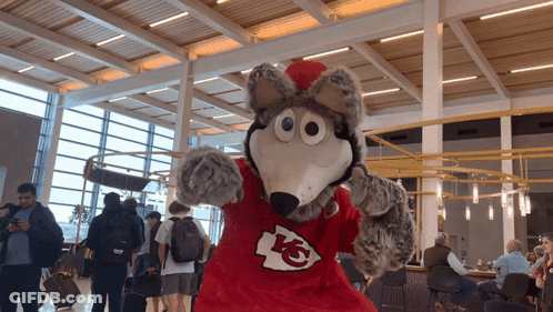 Kansas City Chiefs Mascot In Red Shirt With KC Logo GIF