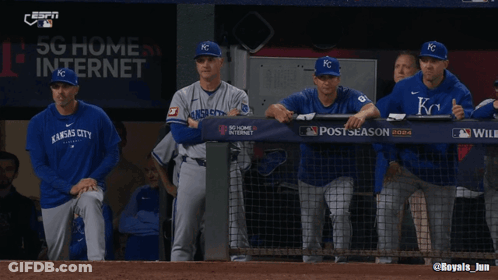Kansas City Royals Baseball Players Standing On Dugout GIF