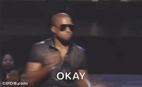 Kanye West In Sunglasses And Black Shirt Holding Microphone Saying Okay GIF