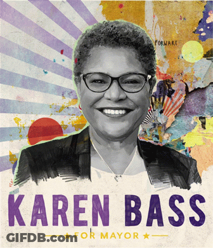 Karen Bass Smiling For Mayor Poster GIF