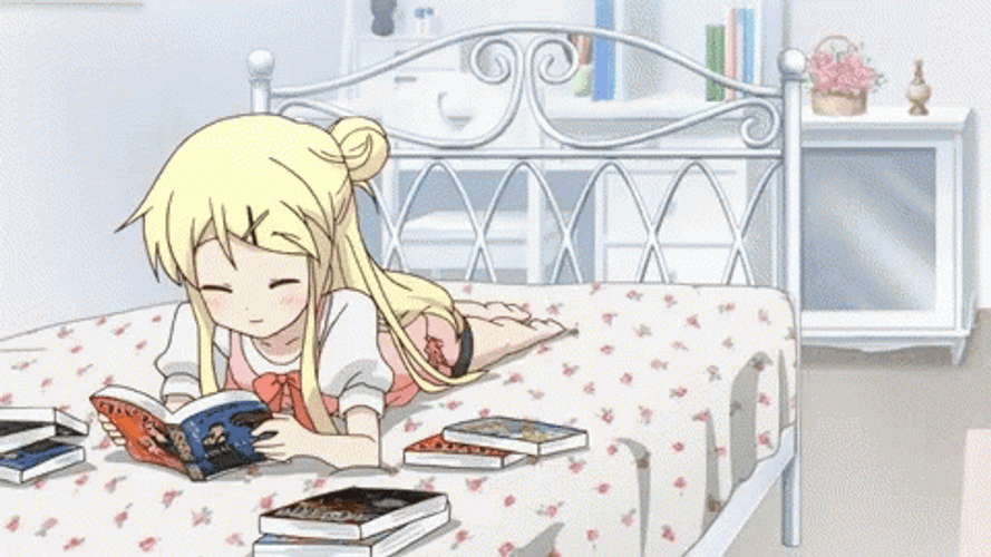 Karen Kujō At Bed Reading Book GIF