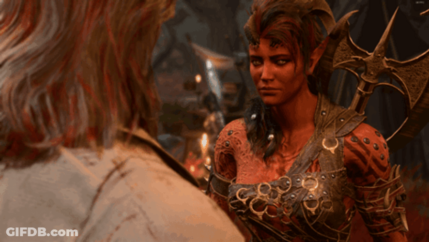 Karlach Nodding Talking To Someone GIF