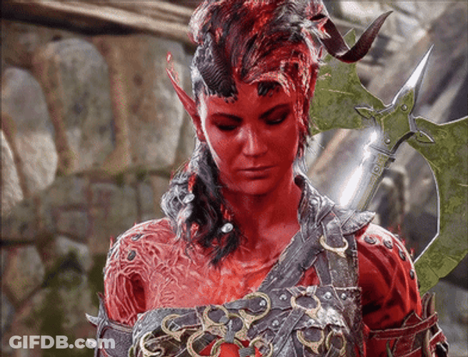Karlach Shaking Her Head GIF