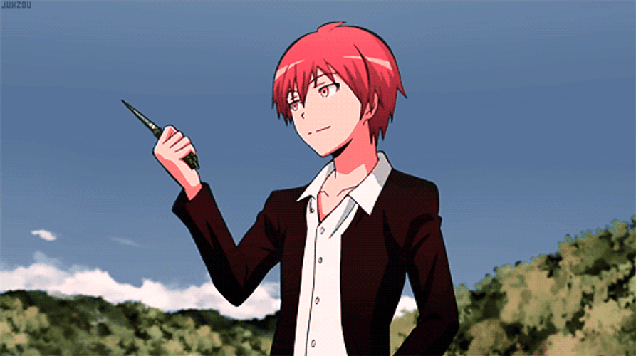 Karma Akabane Knife Spin Walk GIF