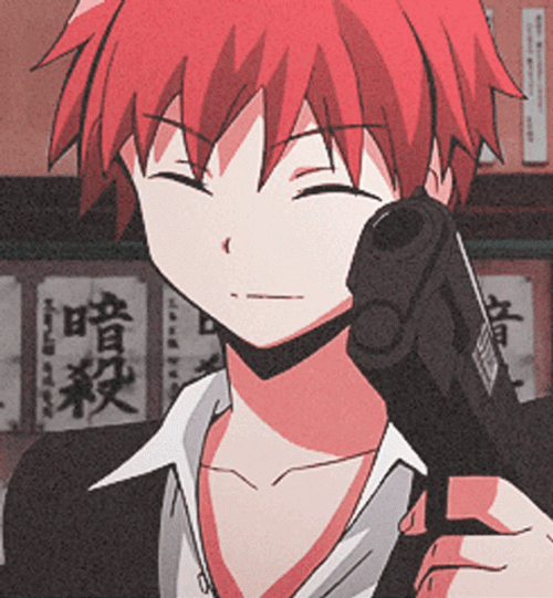 Karma Akabane Laughing Gun GIF