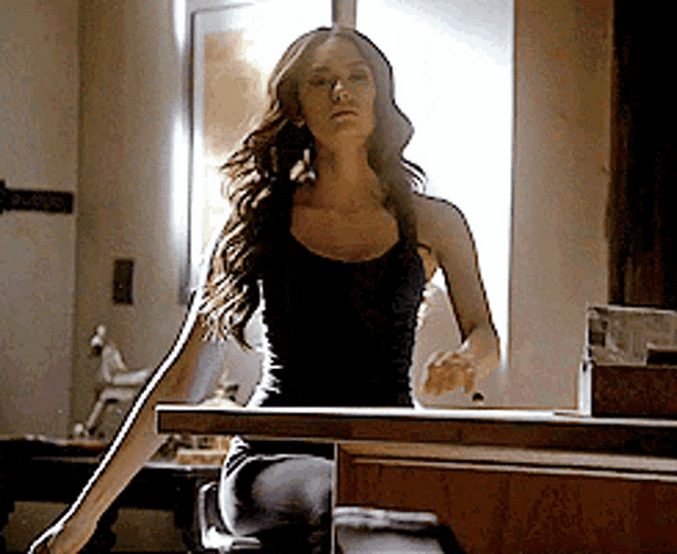 Katherine Pierce Bored Chair Spin GIF