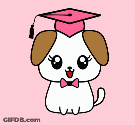Kawaii Cartoon Dog Graduation Cap GIF