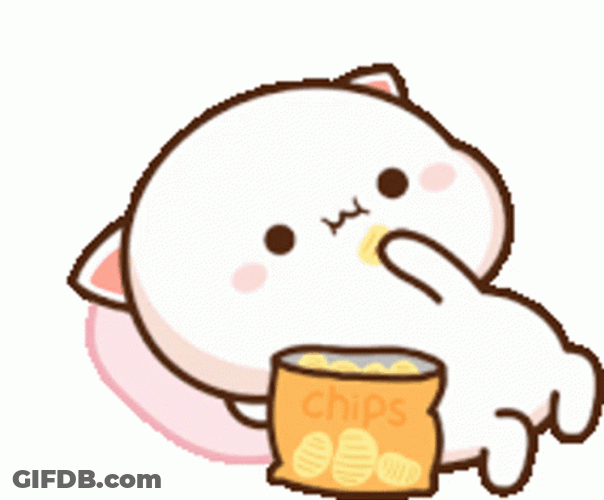 Kawaii Cartoon Peach Munching Chips GIF