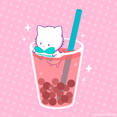 Kawaii Cat Bubble Tea Swimming GIF