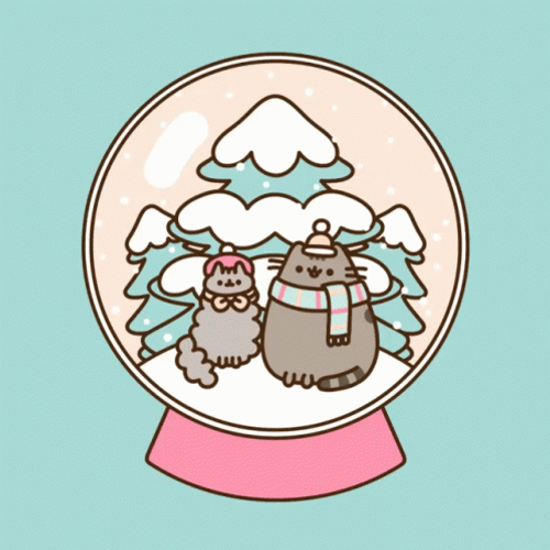Kawaii Christmas Pusheen Snow Globe GIF