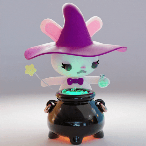 Kawaii Halloween 3D Bunny Witch Potion GIF