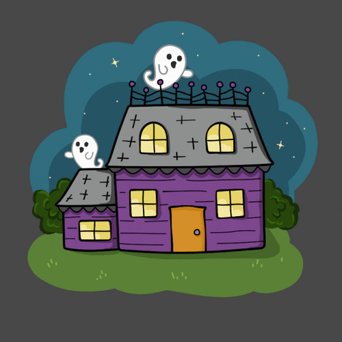 Kawaii Halloween Cartoon Haunted House GIF