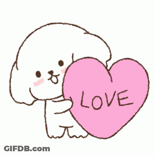 Kawaii White Dog Holding Her Animated Heart GIF