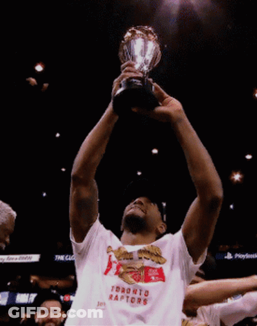Kawhi Leonard Holding Trophy GIF