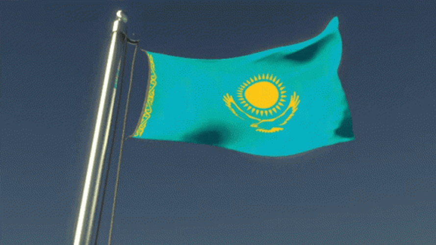 Kazakhstan Flag Waving At Sky GIF