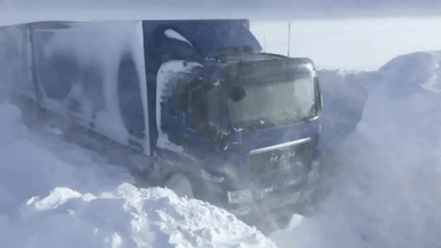 Kazakhstan Trucks Stuck In Snow GIF