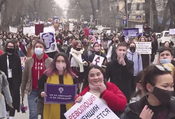 Kazakhstan Women Rally In Street GIF