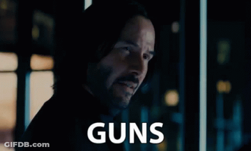 Keanu Reeves Says Lots Of Guns In A Dark Room GIF