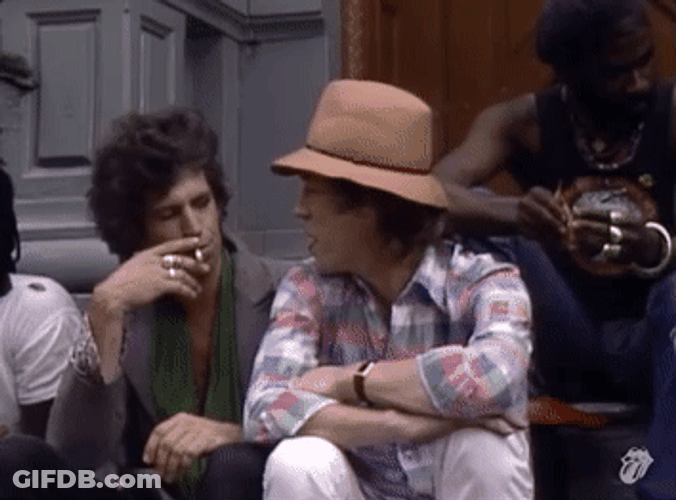 Keith Richards Smoking Sitting With Lick Jagger GIF