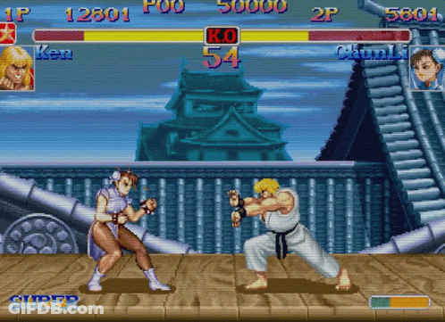 Ken And Chun Li Fighting GIF