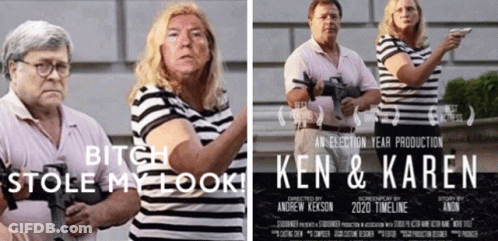 Ken And Karen Movie Poster Holding Guns GIF
