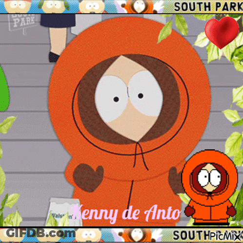 Kenny From South Park Surrounded By Leaves And Heart GIF