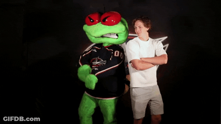 Kent Johnson Grenn Bug Mascot Back To Back GIF