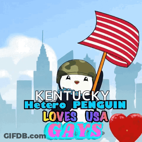 Kentucky Hetero Penguin Loves USA Gays Poster With American Flag GIF