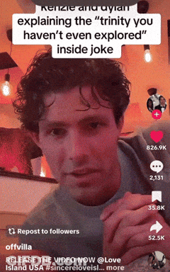 Kenzie And Dylan Explaining The " Trinity You Haven 'T Even Explored Inside Joke " GIF