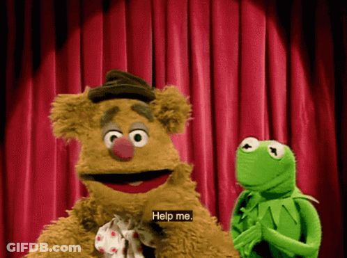 Kermit And Fozzie Red Curtain Saying Help Me GIF